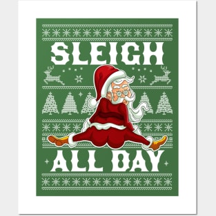 Sleigh All Day Santa Claus Funny Christmas Santa's Sleigh Posters and Art